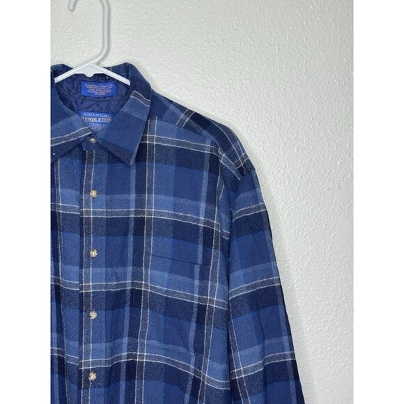 Vintage Pendleton Shirt Men's Large Pure Virgin Wool Blue Plaid USA Mexico VTG - Picture 3 of 16